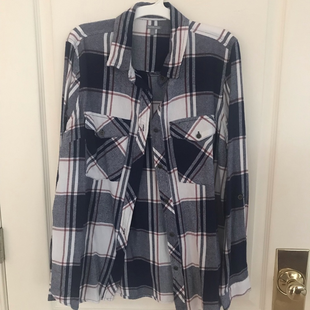 Charlotte Russe Red White Navy Plaid Flannel